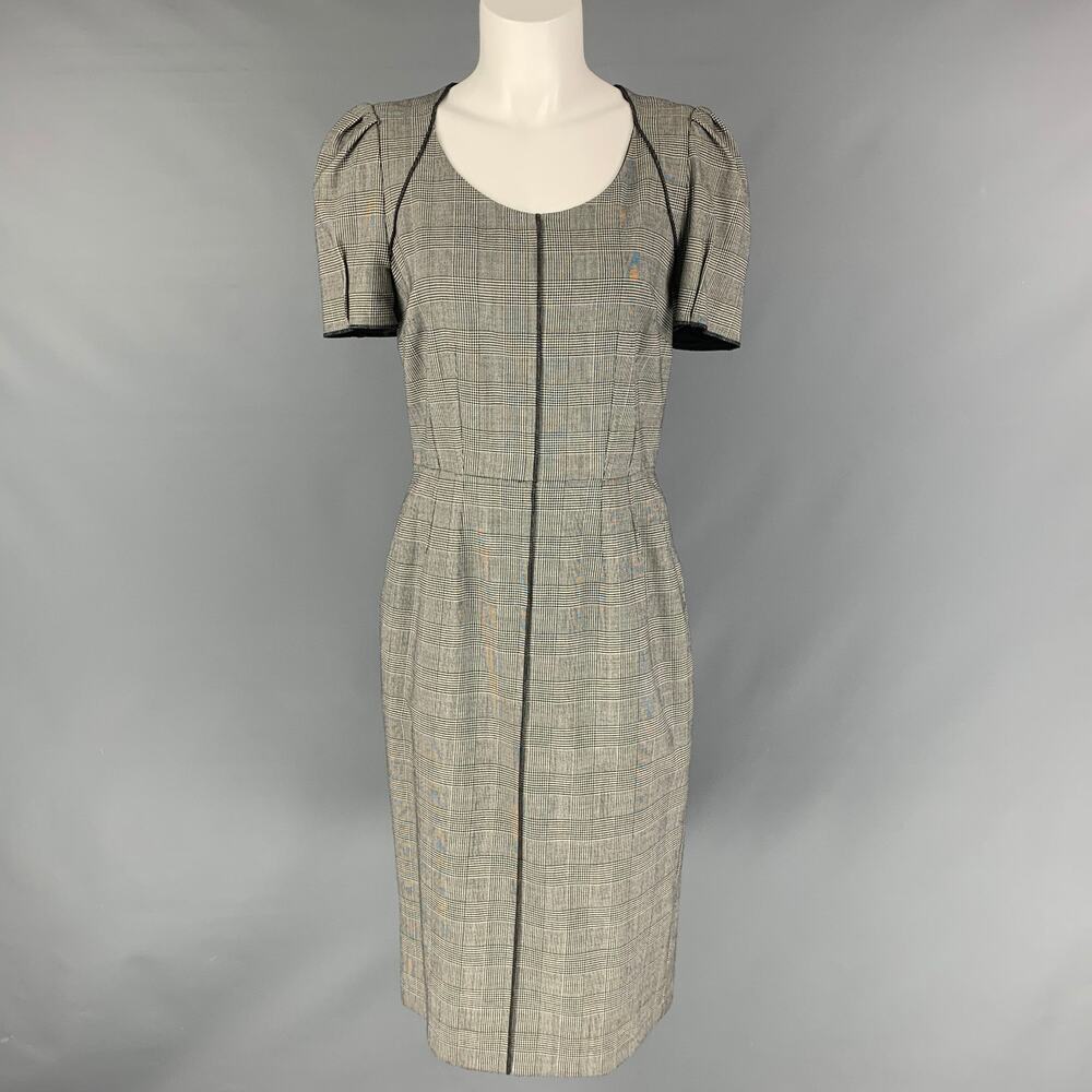 DOLCE & GABBANA 8 Black & White Wool & Elastane Glen plaid Short Sleeve Dress